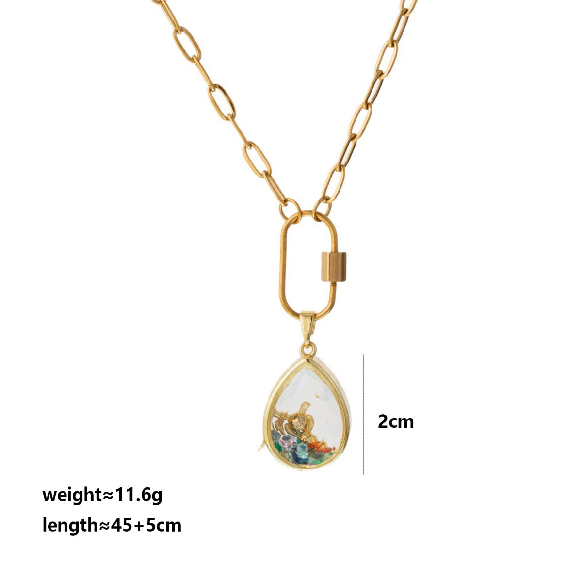 💚 Vintage Teardrop Locket – Pressed Flower & Gemstone Charm