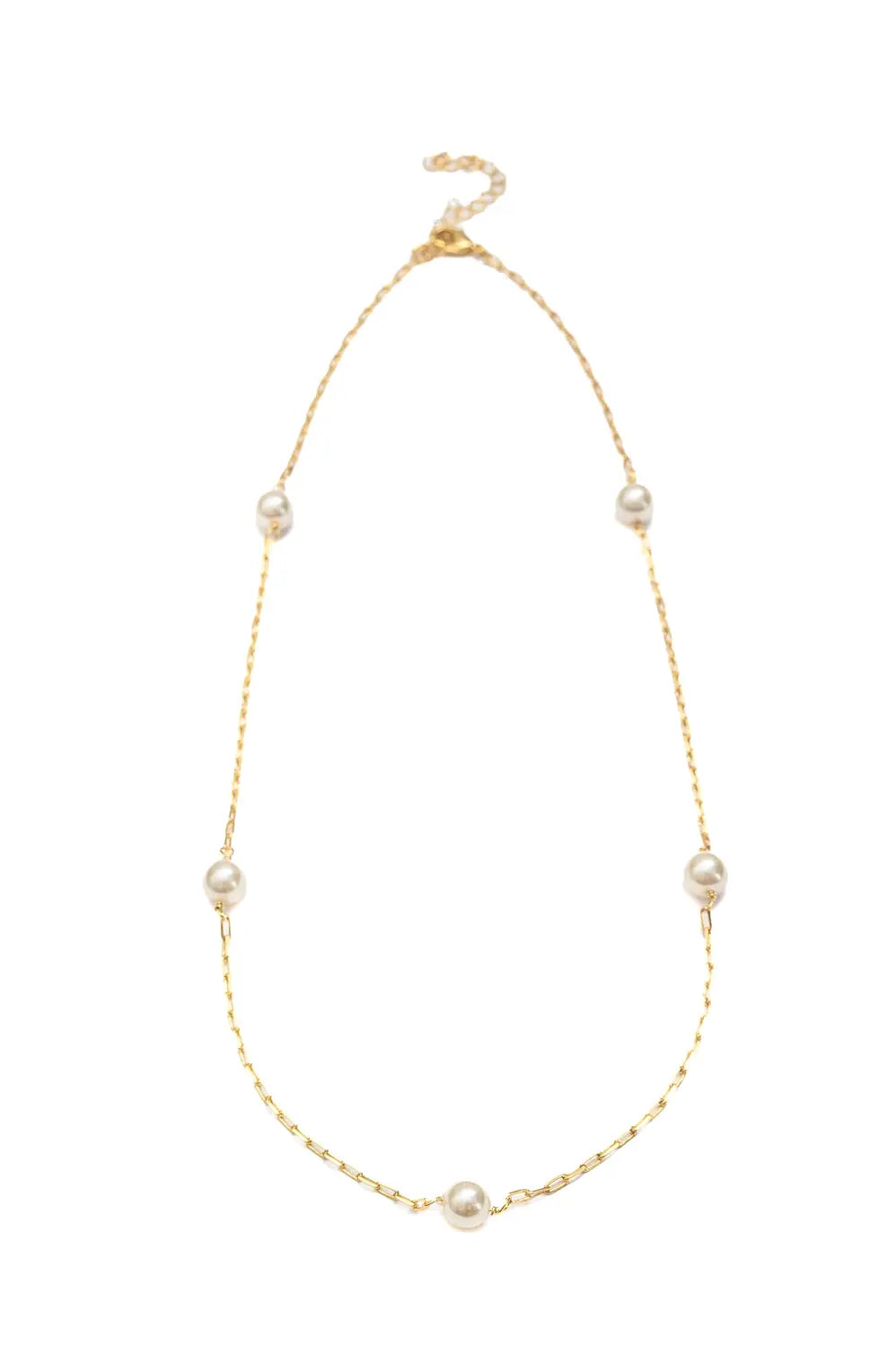Pearl & Chain Link Necklace | 18k Gold Plated