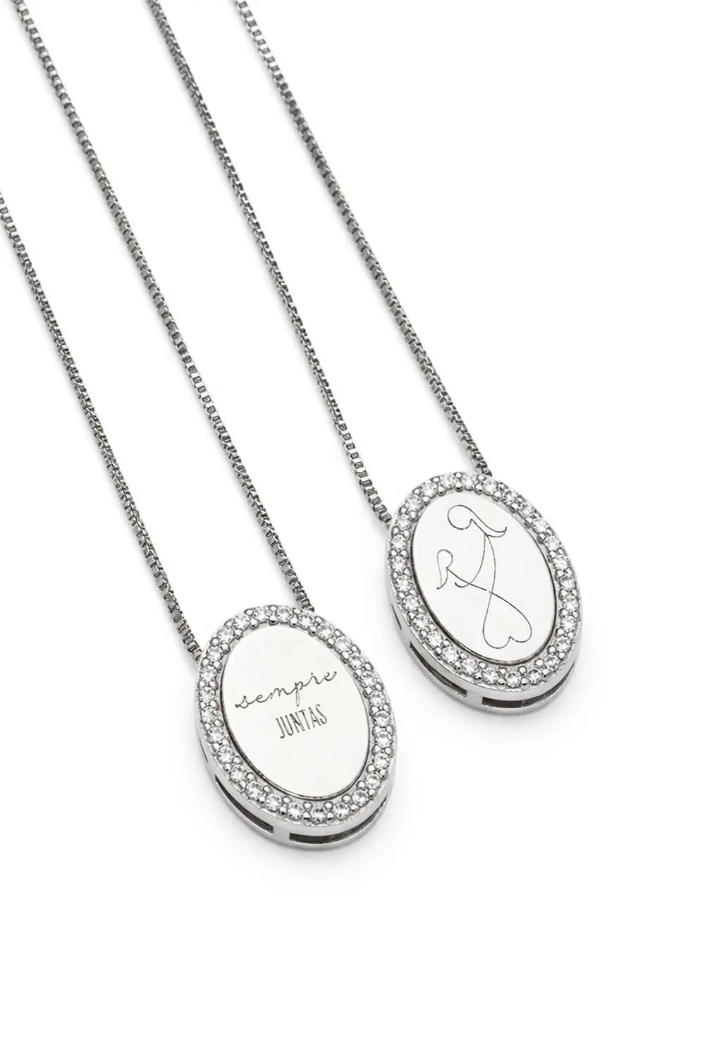 Mother & Daughter Always Together Necklace Set | White Rhodium Plated