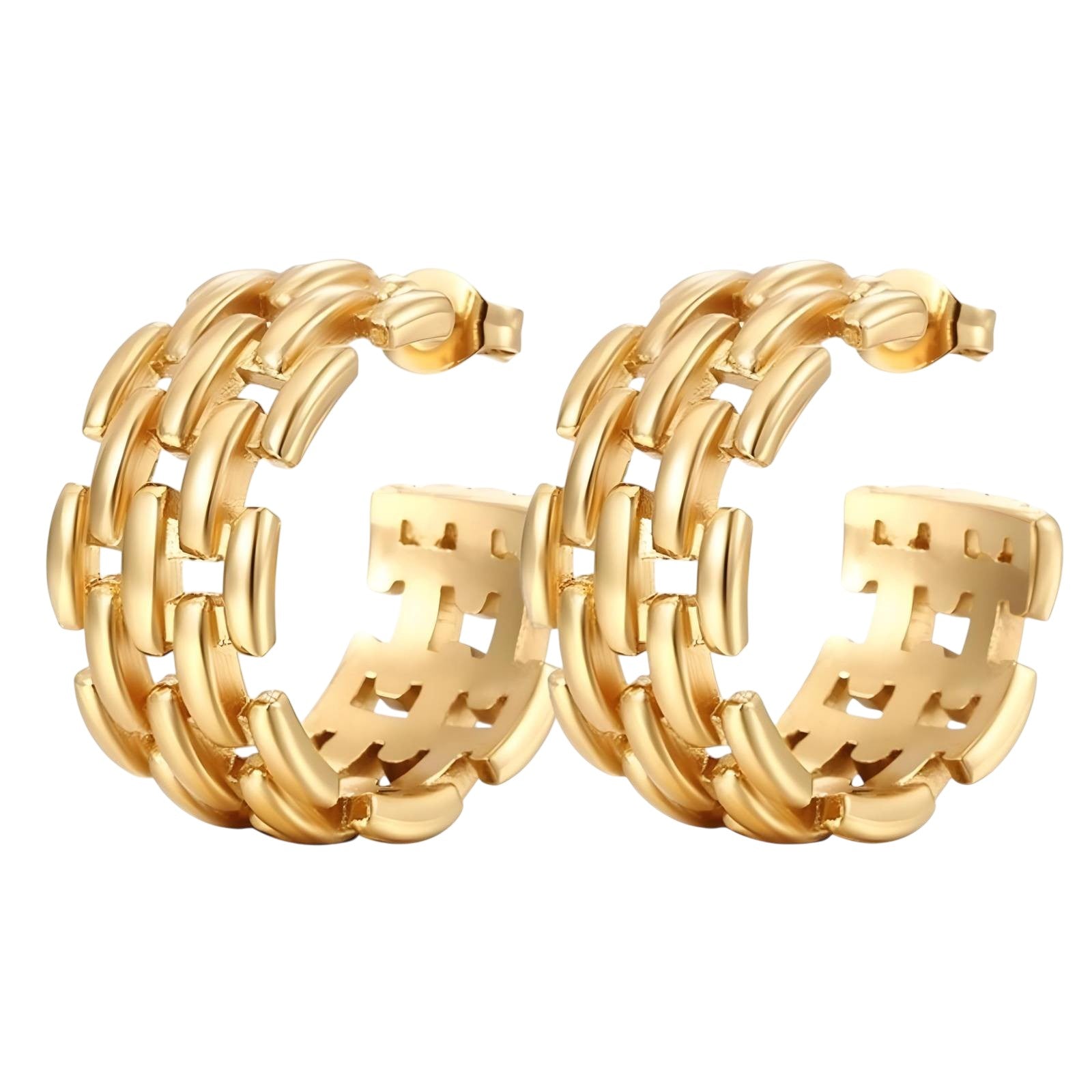 Gold Plated Stainless Steel Chain Hoop Earrings
