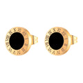 Gold Plated Roman Numeral Black Stud Earrings