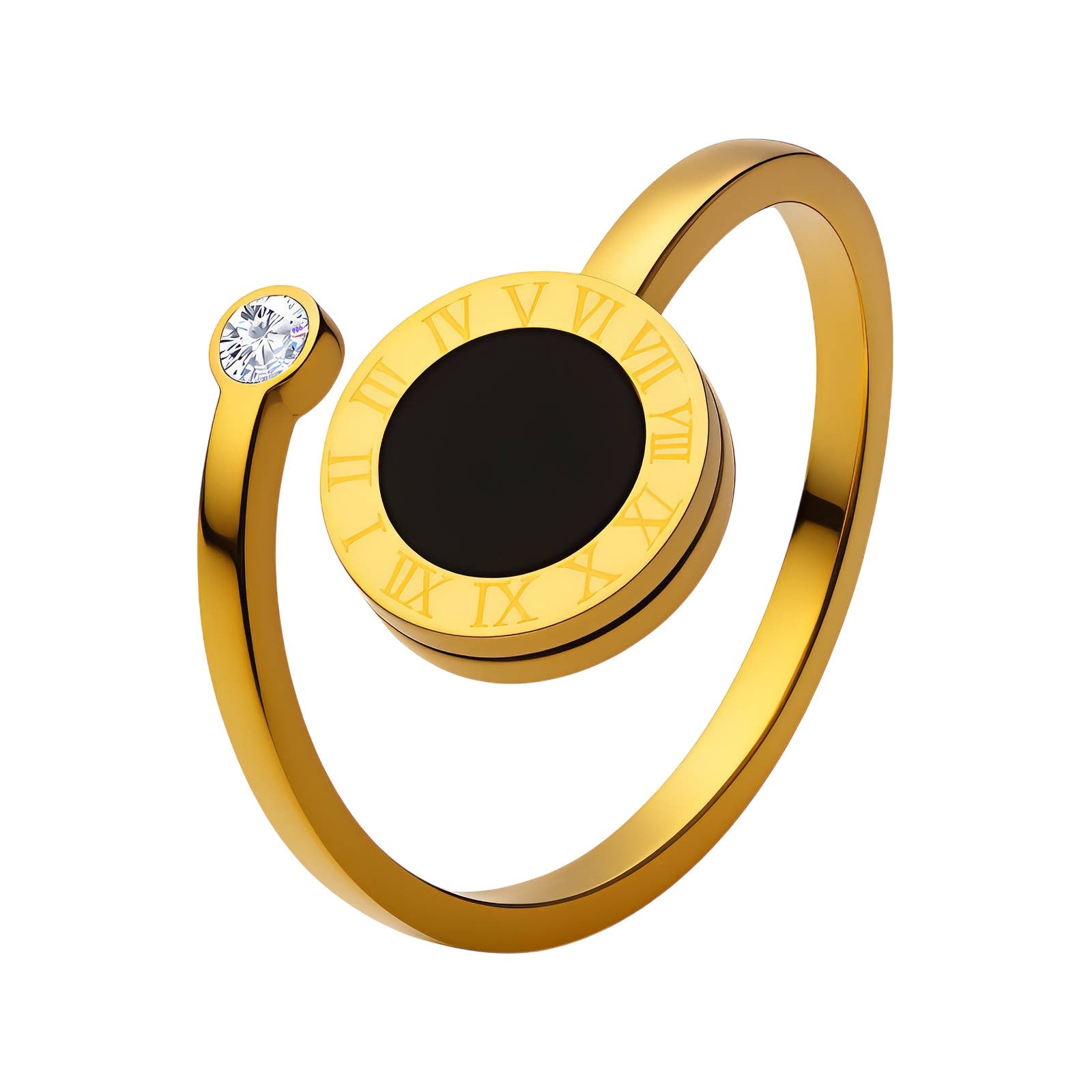 Gold Plated Roman Numeral Open Cuff Ring