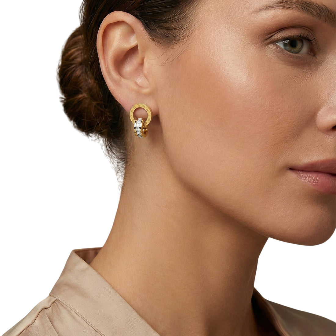 Roman Numeral Crystal Hoop Earrings