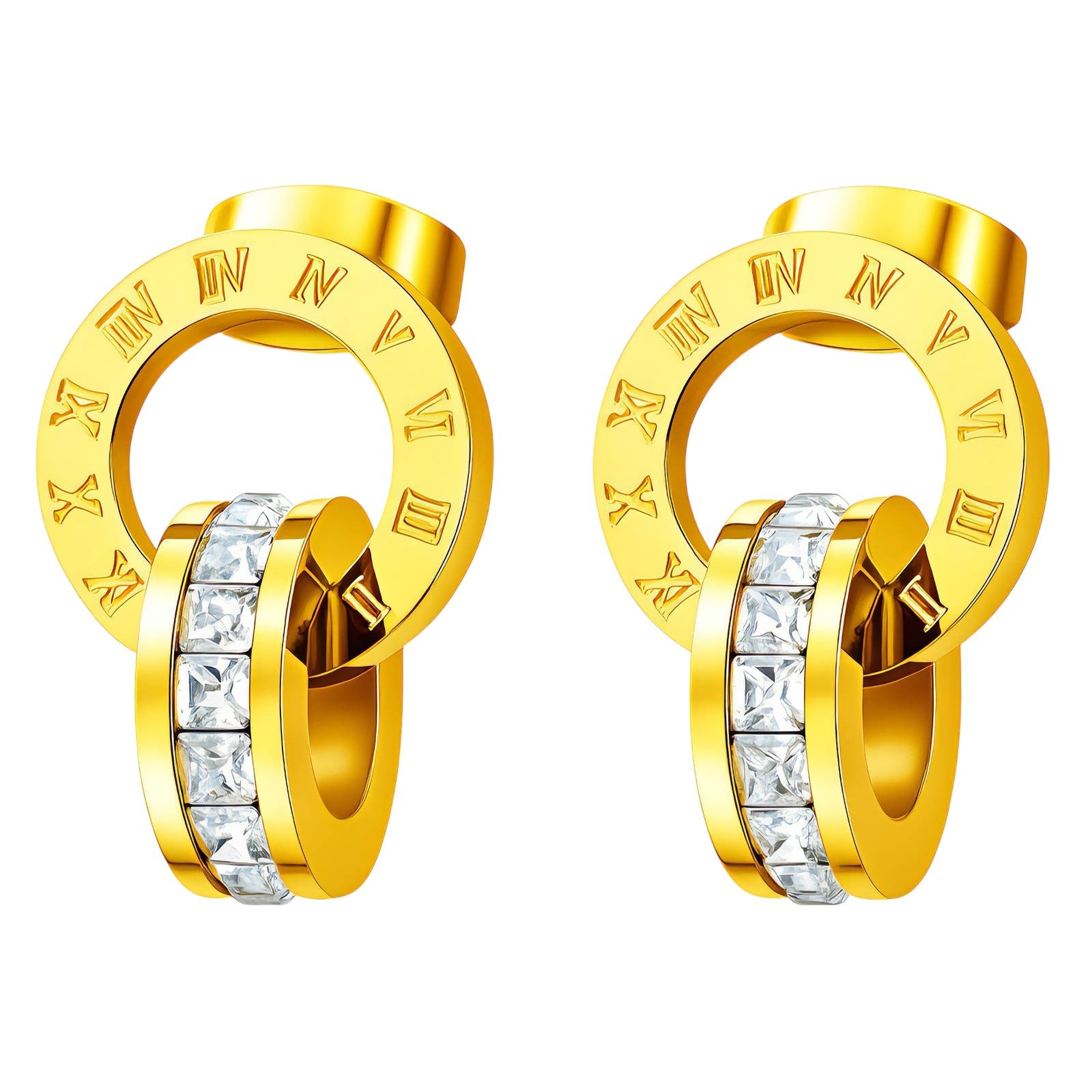 Gold Plated Roman Numeral Crystal Hoop Earrings