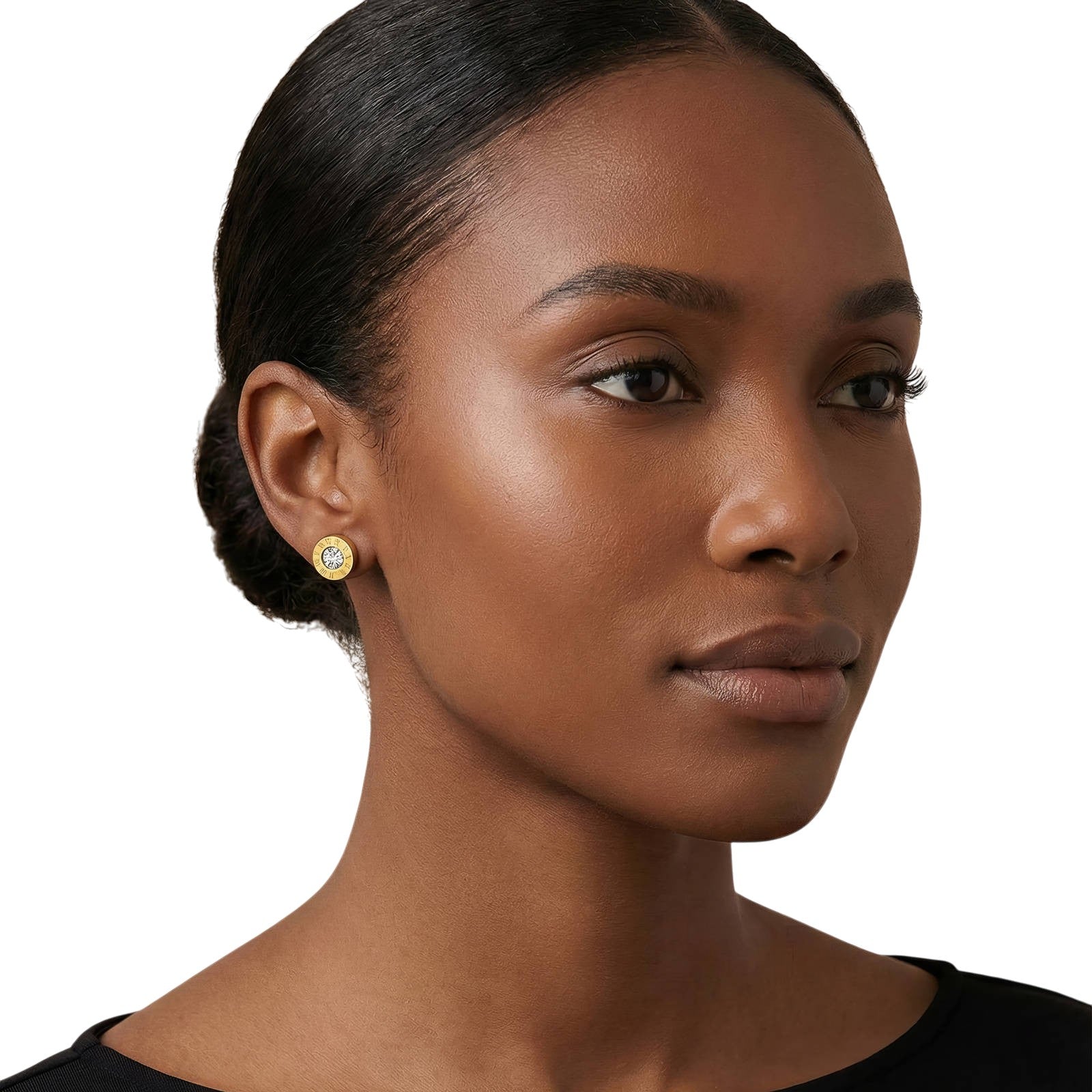Gold Plated Roman Numeral Crystal Stud Earrings