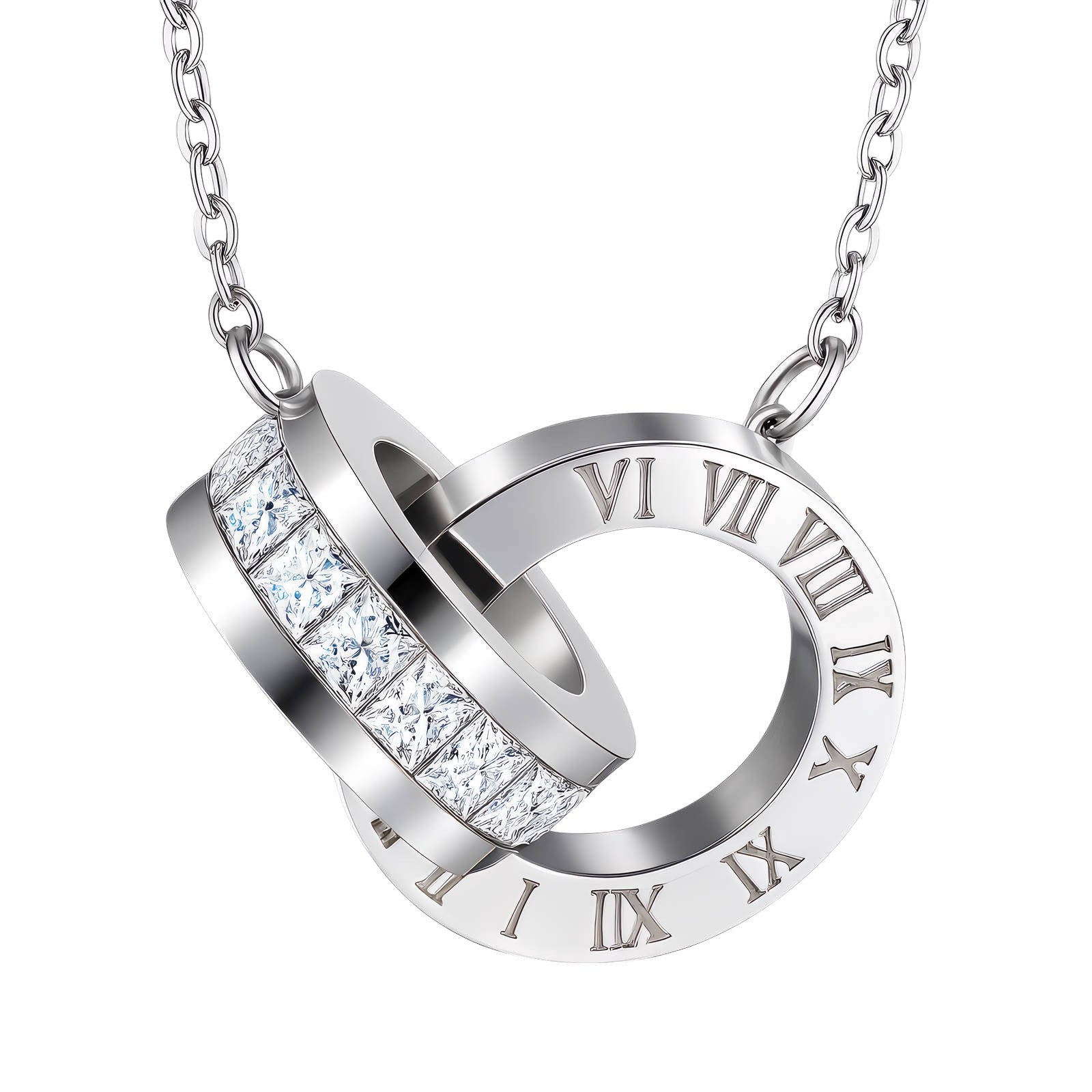 Silver Roman Numeral Pendant Necklace