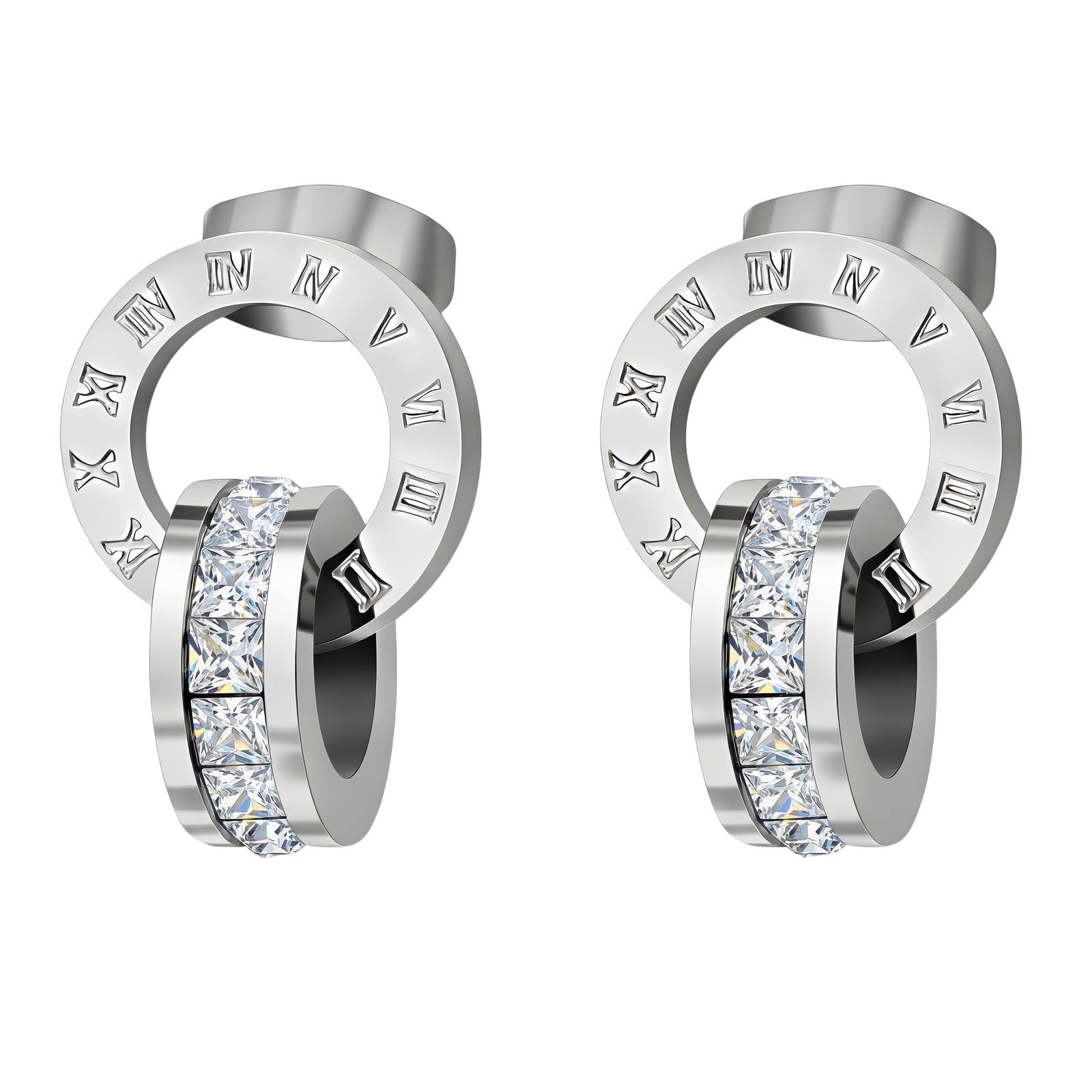 Silver Roman Crystal Hoop Earrings