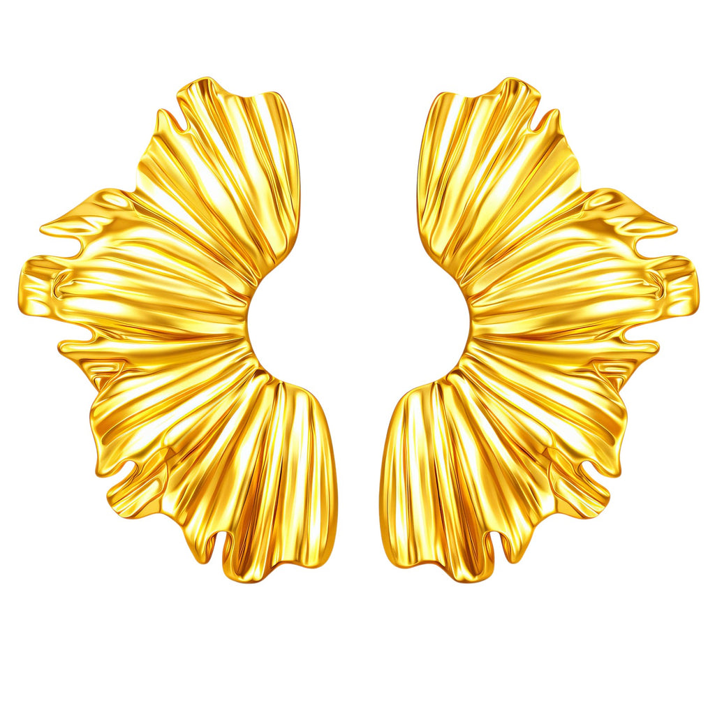 Golden Sculpted Fan Earrings