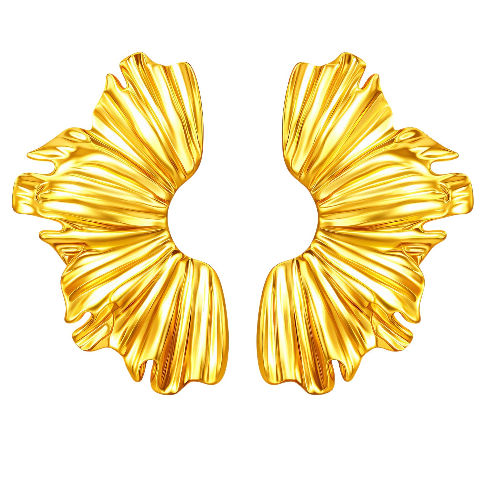 Golden Sculpted Fan Earrings