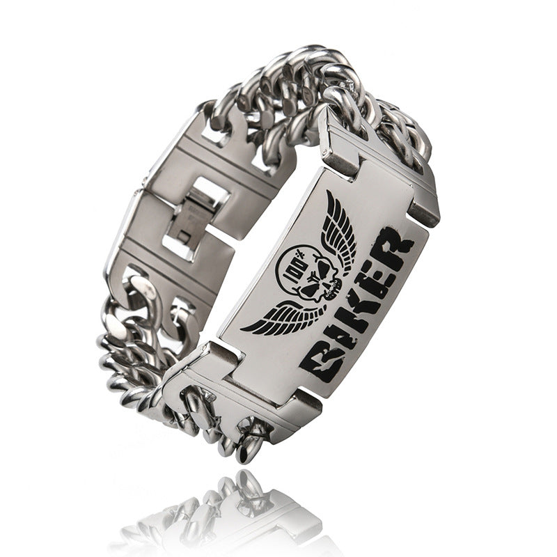 BIKER Men's Skull Head Bracelet Titanium Steel