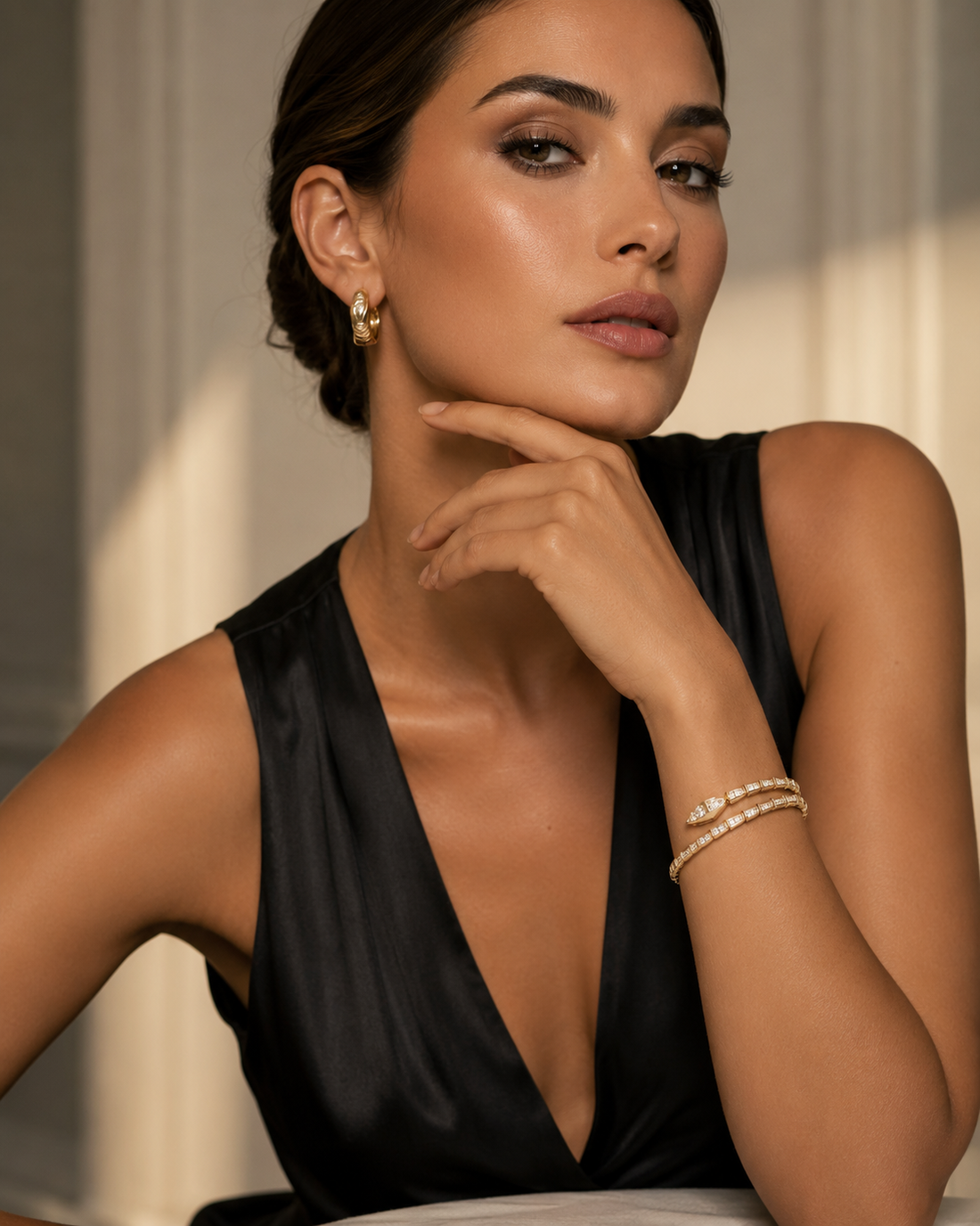 Gold Rose Snake Bracelet Full Zircon