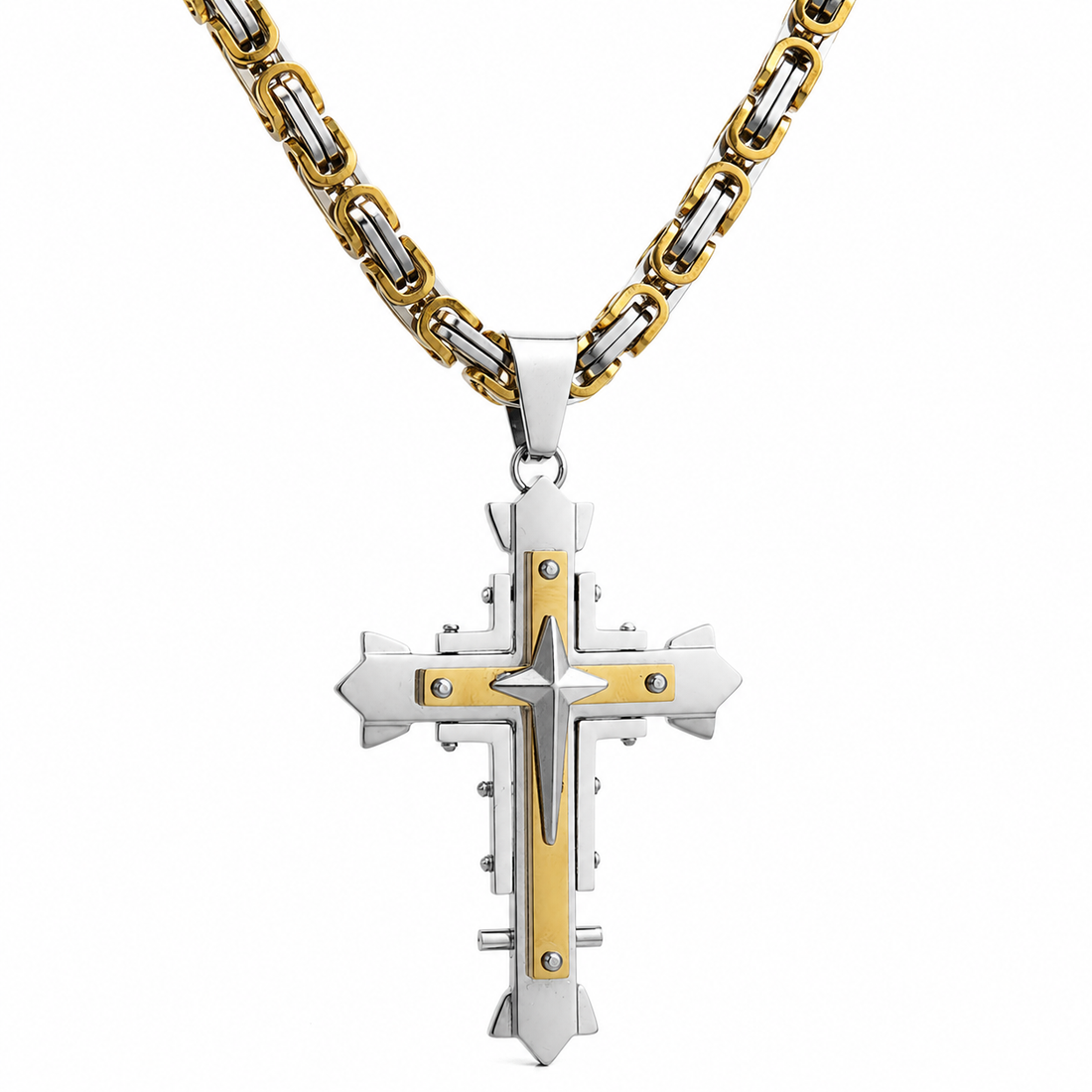 Men's Silver/Gold Necklace Cross