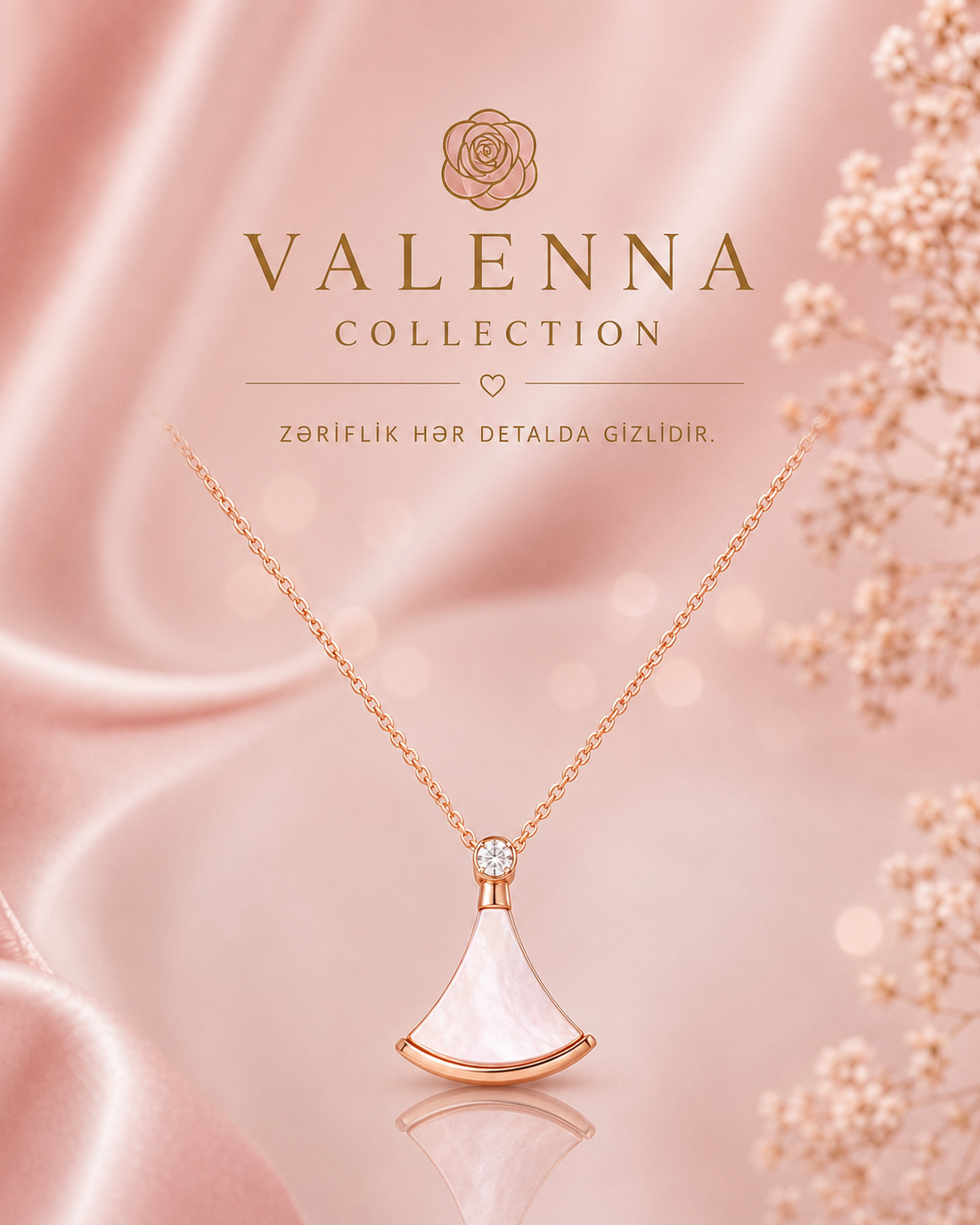 Rose Gold Fan With Zircon Necklace
