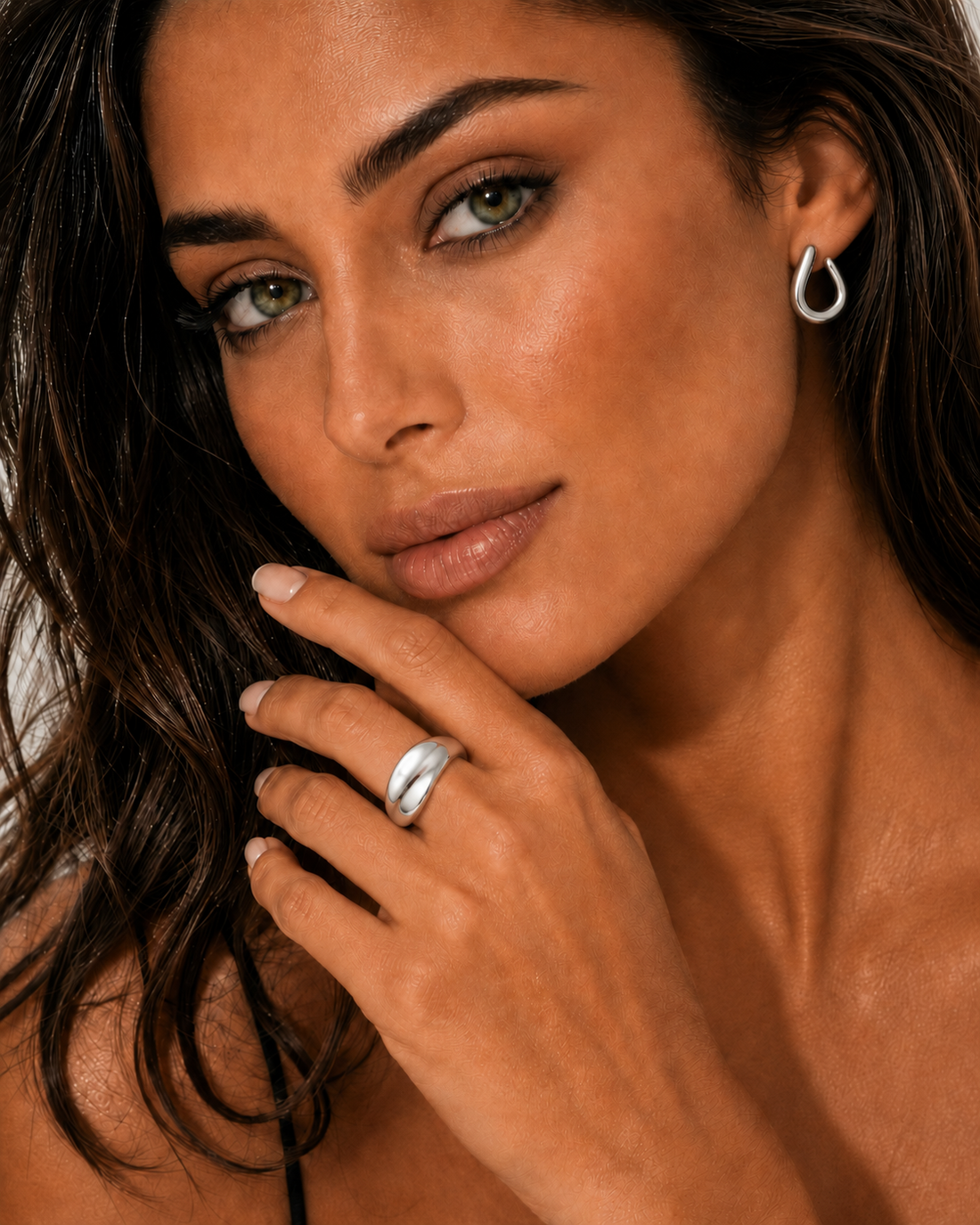 Silver Curved Jewelry Set