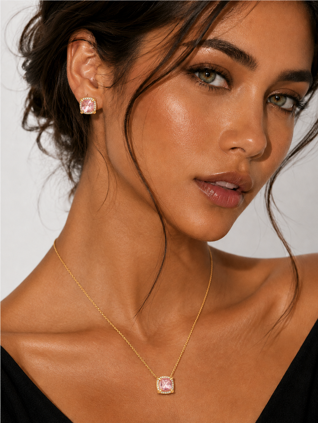 Cushion Halo Jewelry Set Lux 925 Silver Sterling