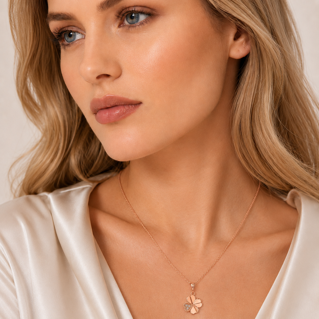 Rose Gold Clover Necklace Lux 925 Silver Sterling