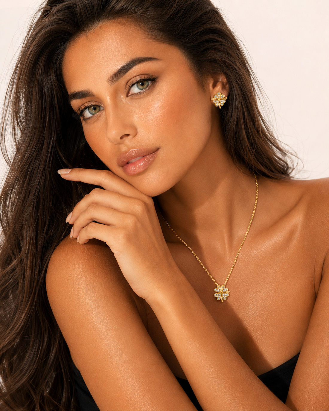 Four-Leaf Clover Jewelry Set Lux 925 Sterling Silver 18K Gold Plated