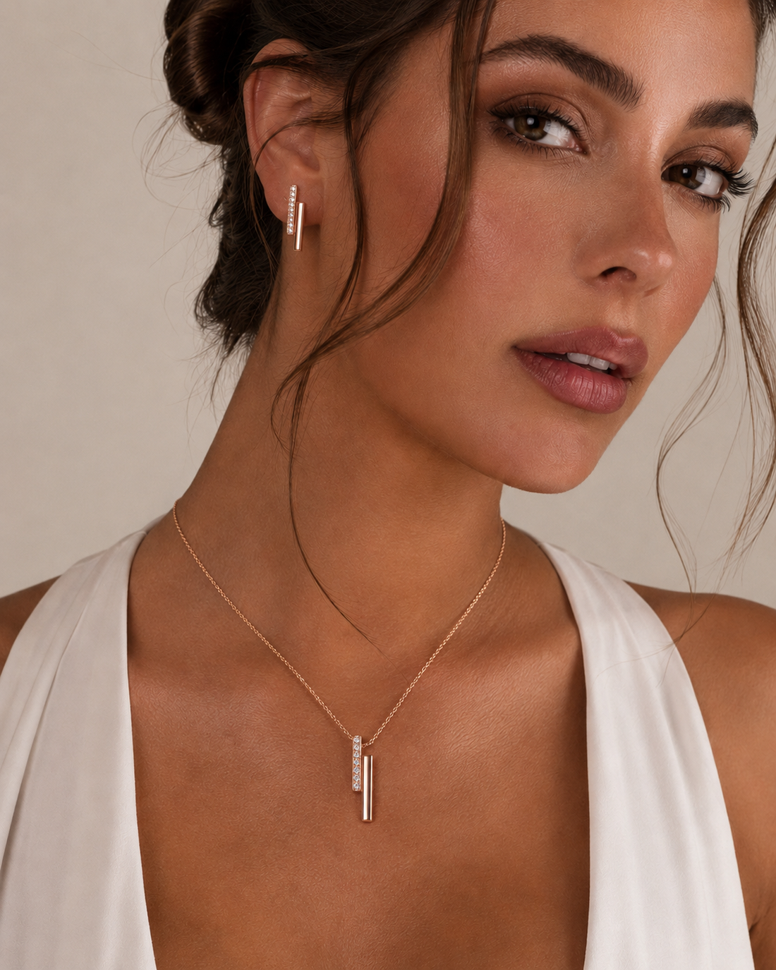 Rose Gold Double Bar Jewelry Set Lux 925 Sterling Silver
