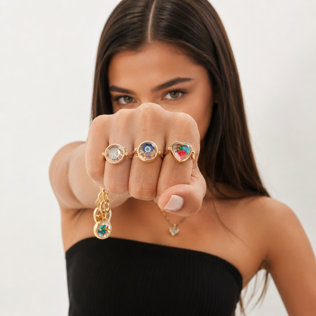 Golden Orbit Floating Charm Locket Ring