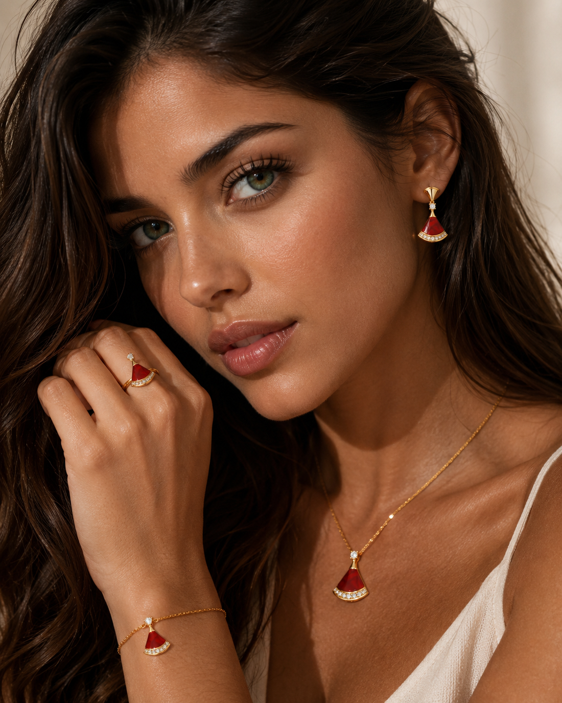 Elegant Red Zircon Jewelry Set