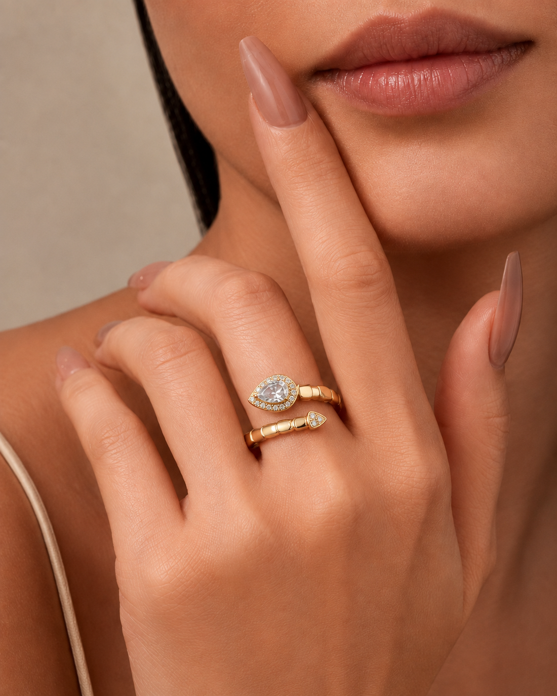 Gold Snake Head Ring Lux 925 Sterling