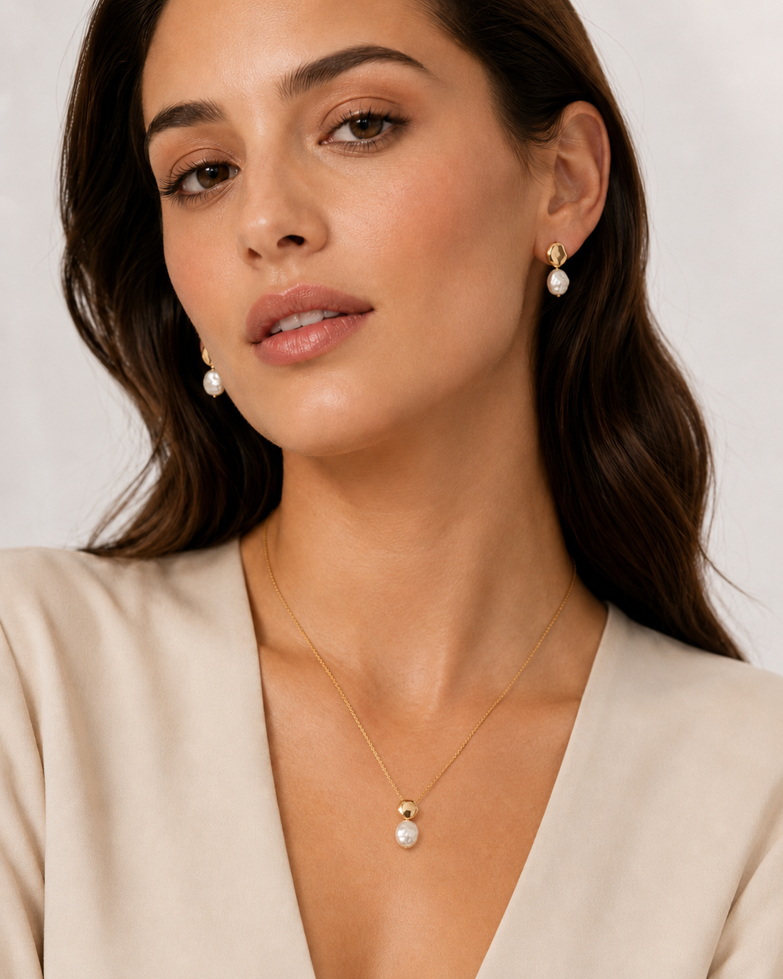 Gold Pearl Drop Jewelry Set