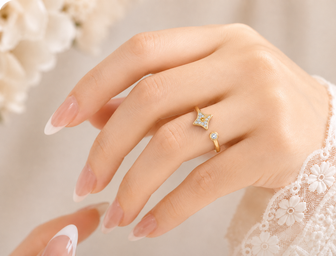 Gold Diamond Star Open Ring