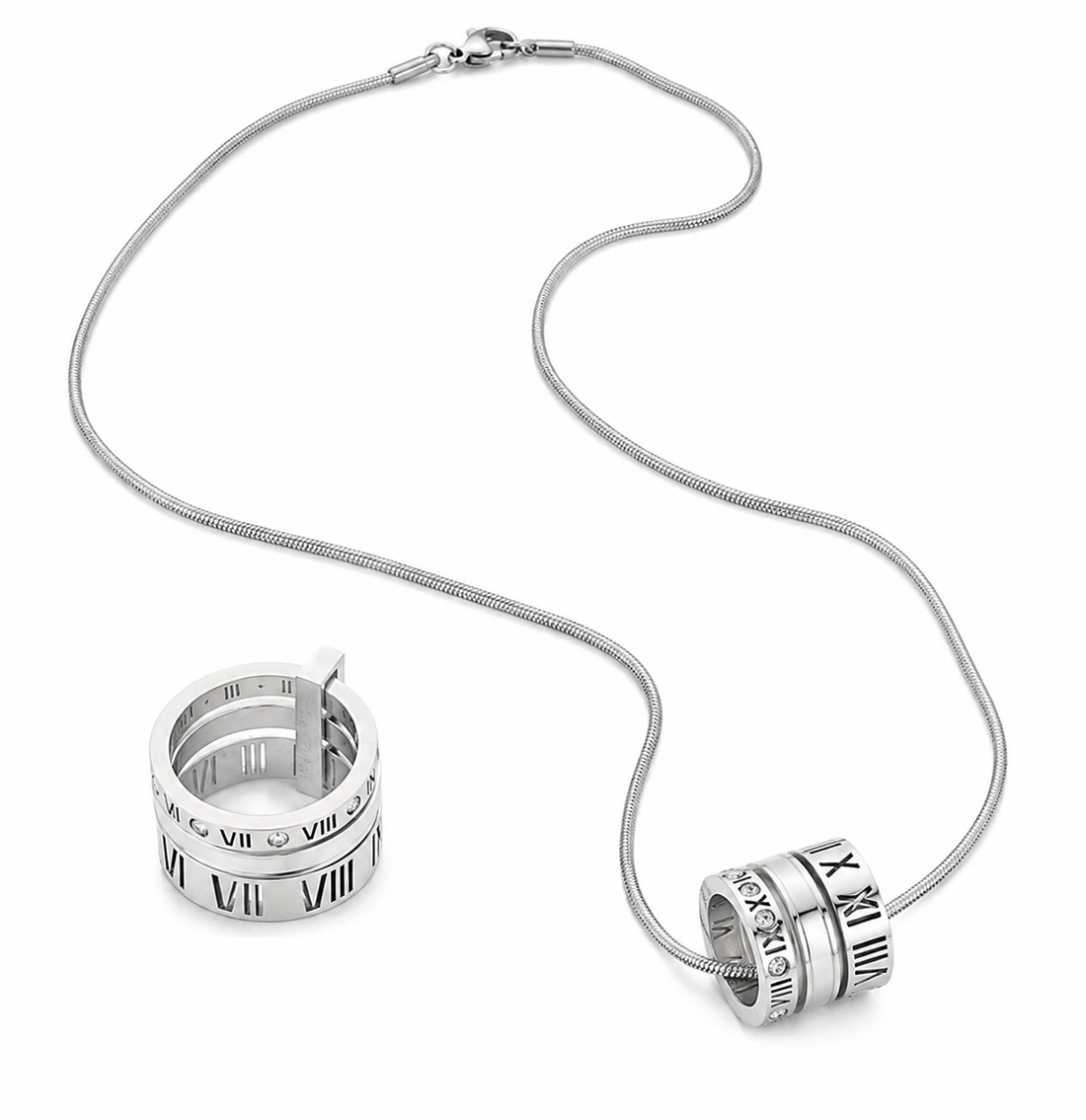 Silver Multi Layer Set Roman Numeral