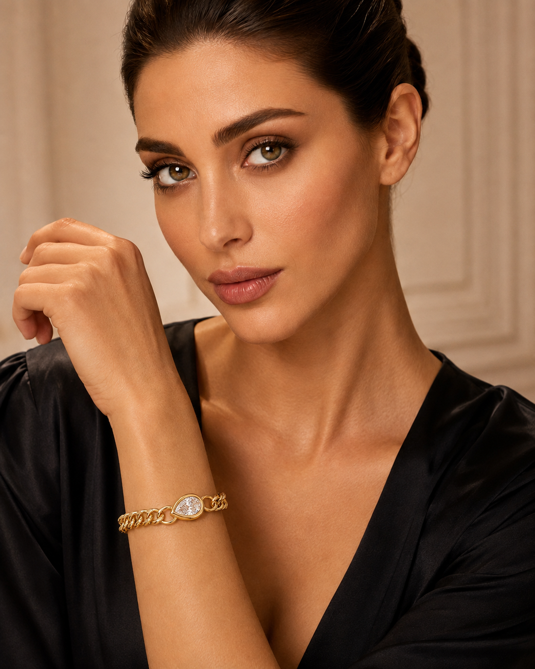 Chunky Curb Chain Bracelet with Pear Crystal