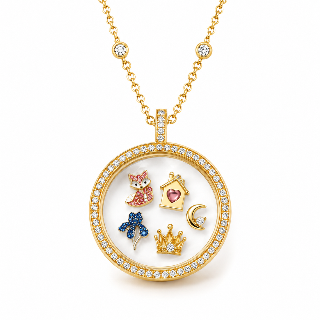 Lumière Crystal Round Glass Locket Necklace
