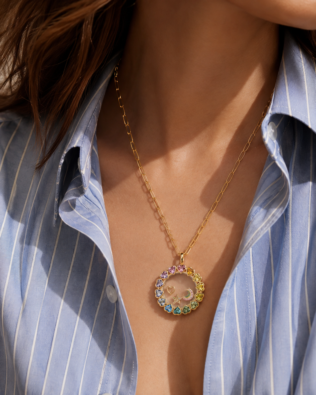 Rainbow Heart Floating Glass Locket Necklace