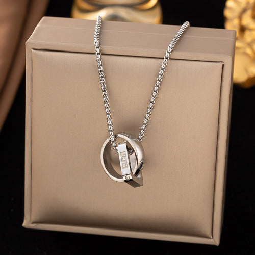 Double Ring Zircon Necklace