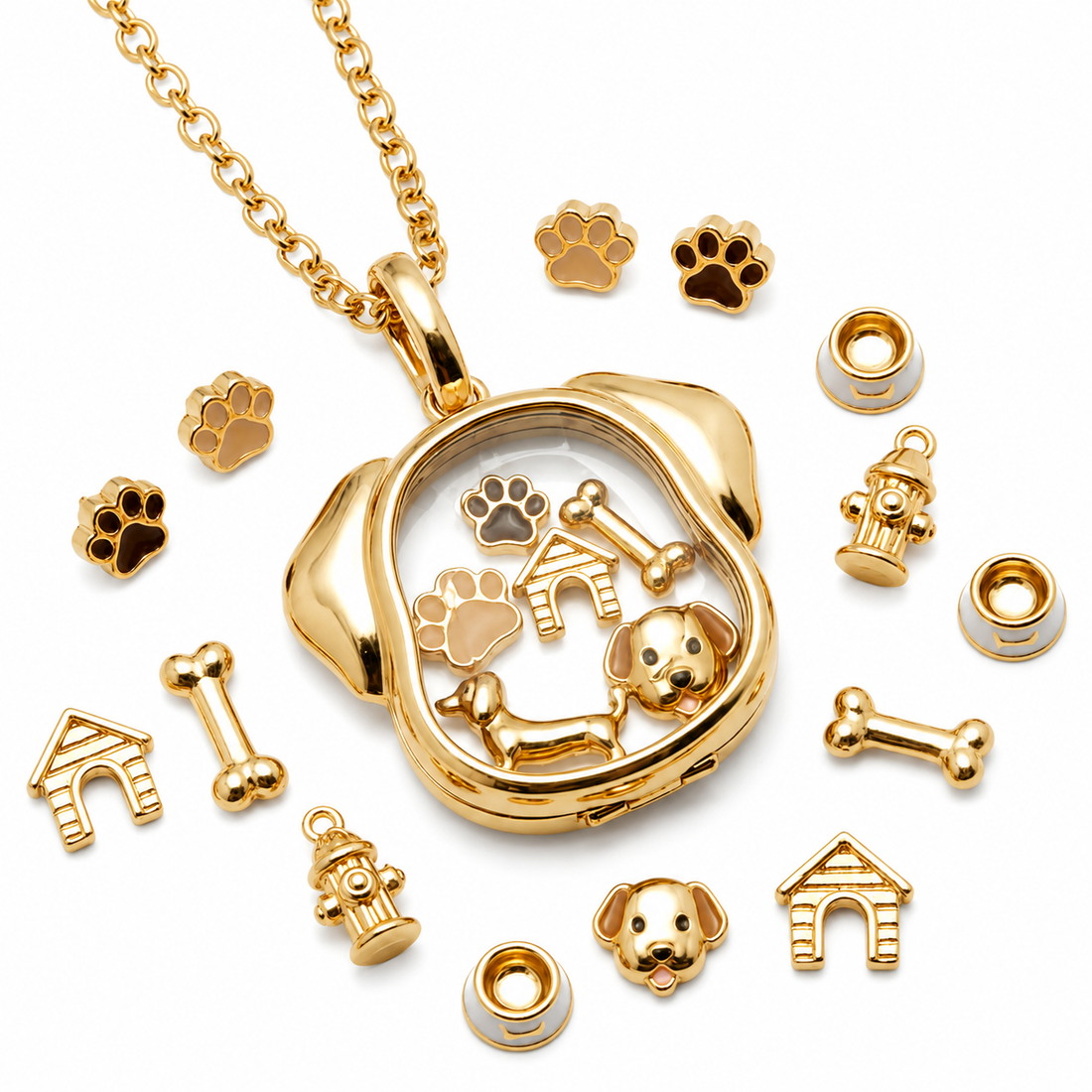 Dog Lover Locket Necklace Paw & Heart Pet Keeps