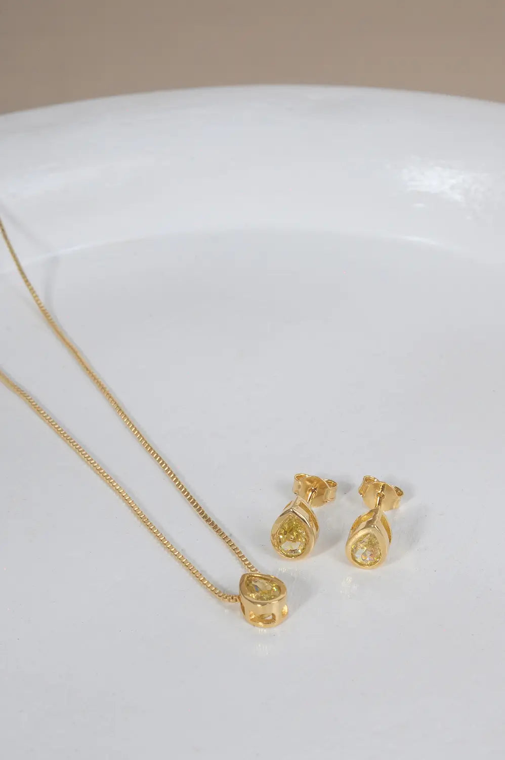 Citrine Teardrop Jewelry Set | 18k Gold Plated