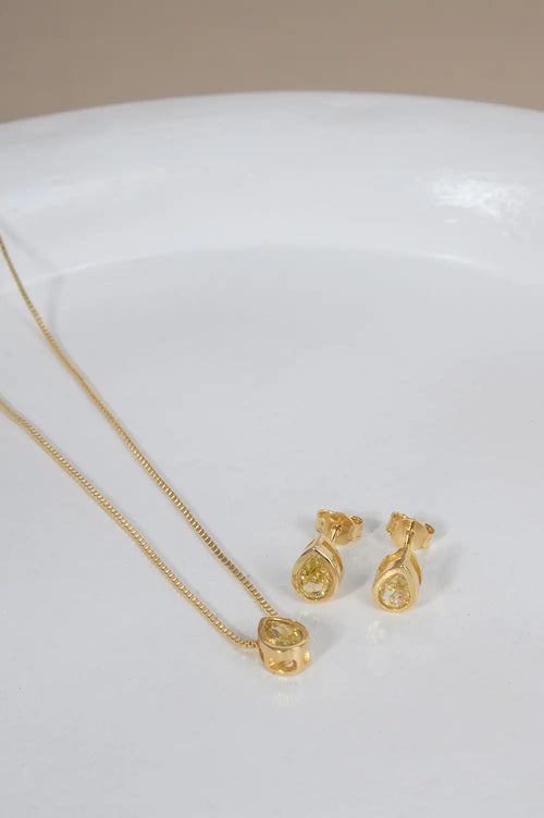 Citrine Teardrop Jewelry Set | 18k Gold Plated