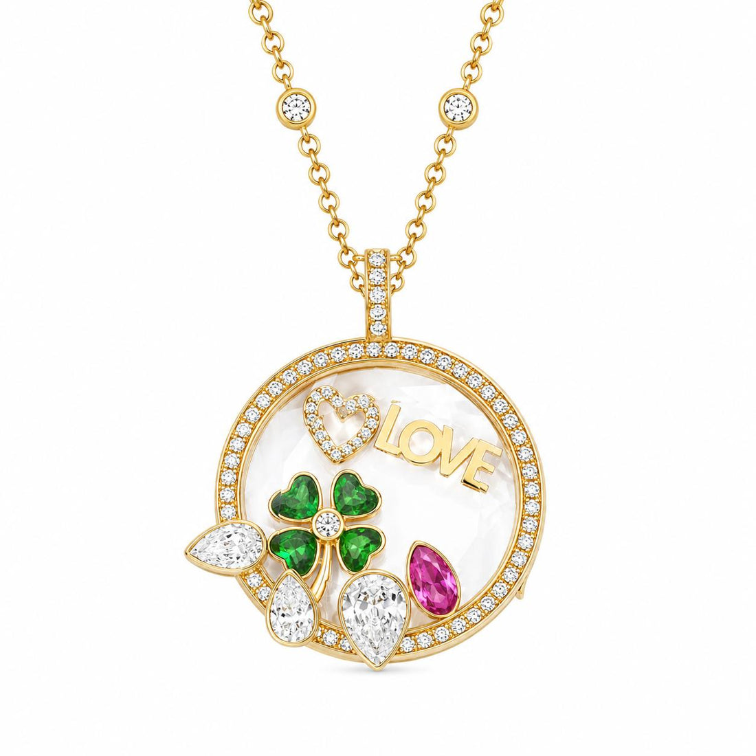 Golden Crystal Round Customizable Glass Locket Necklace