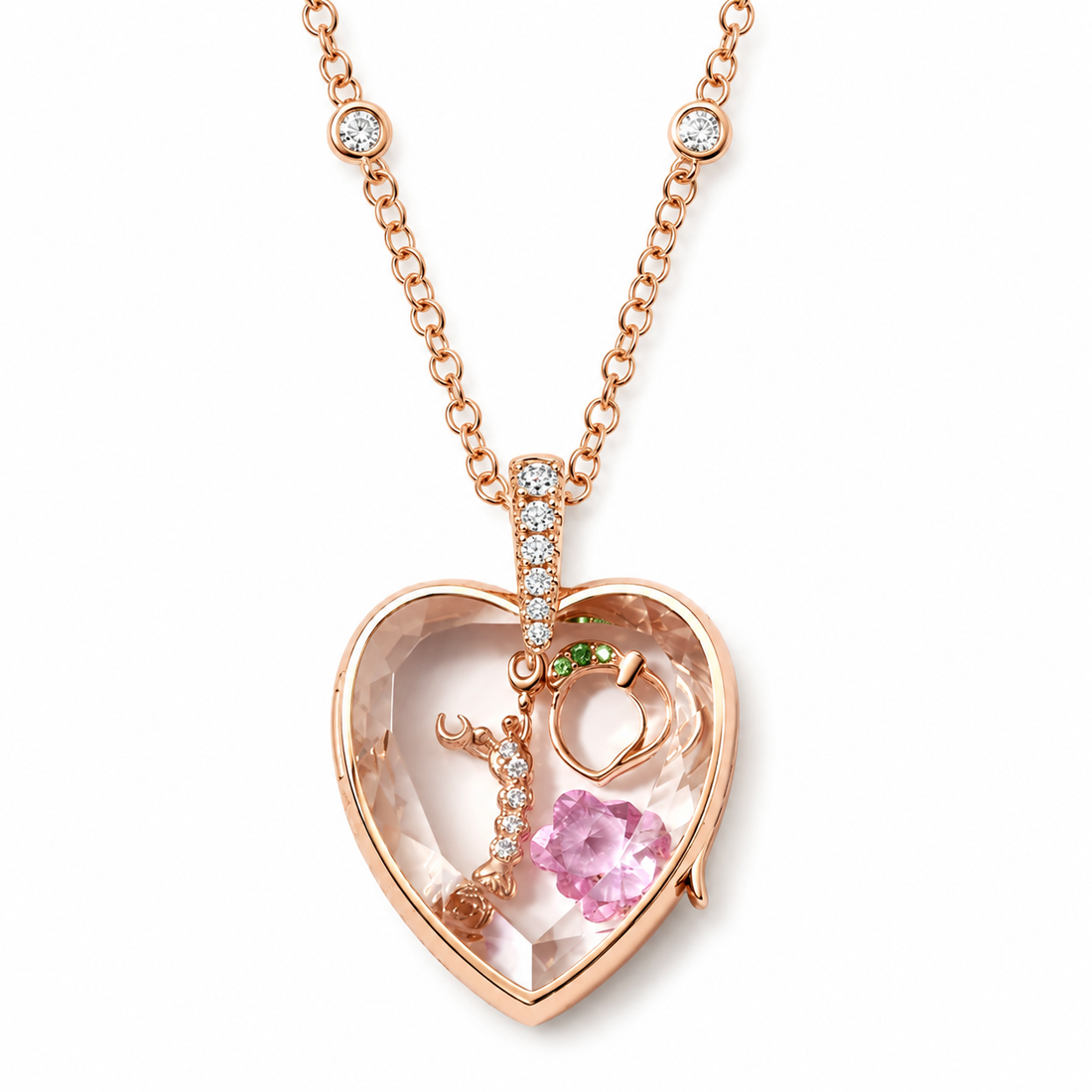 Rosé Reverie Heart Glass Locket Necklace