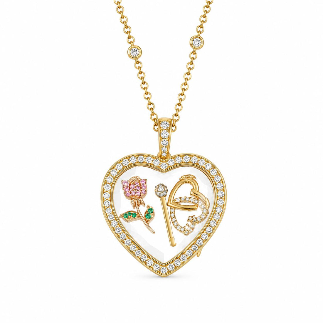 Heart Crystal Round Glass Locket Necklace