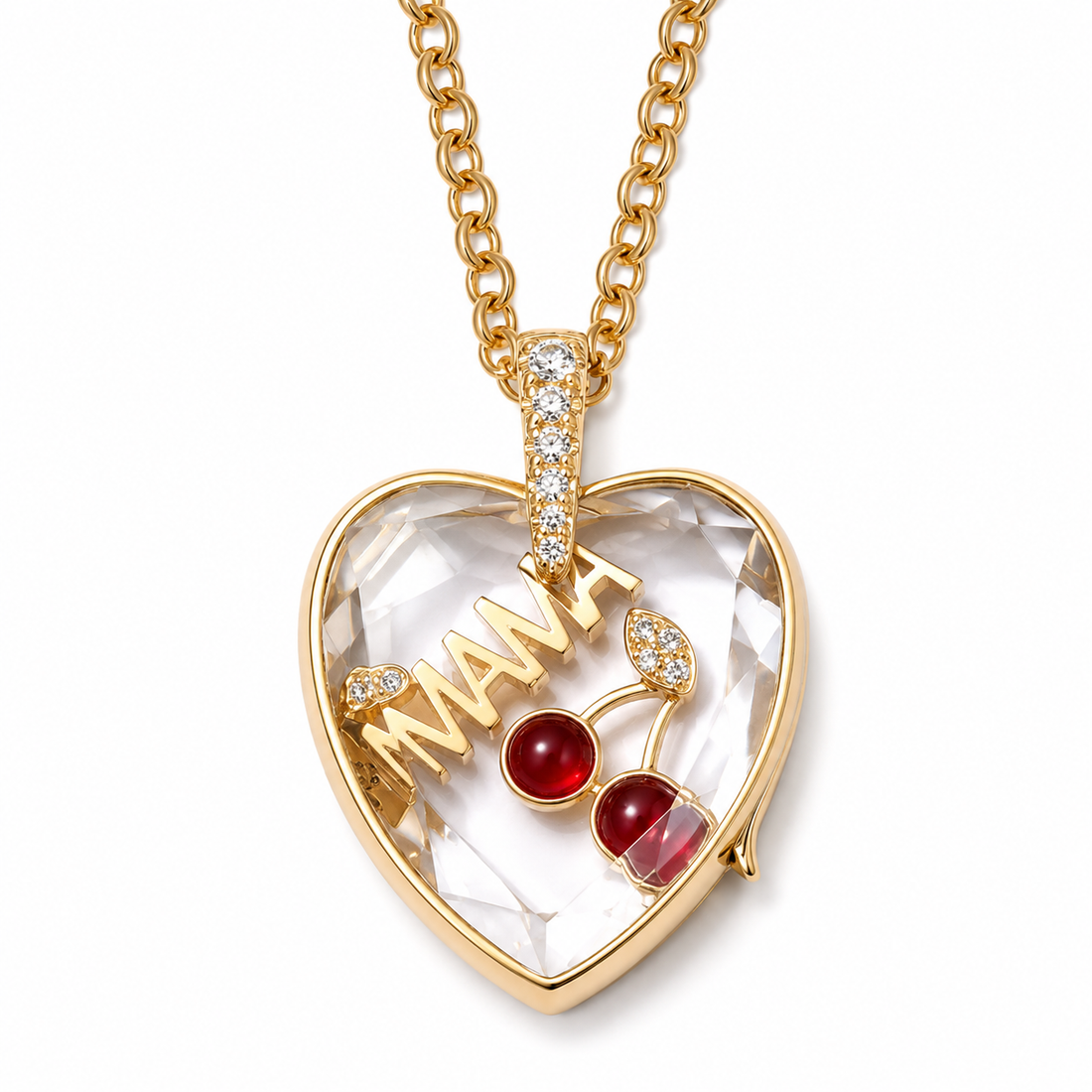 Forever Heart Detail Zircon Glass Locket Necklace