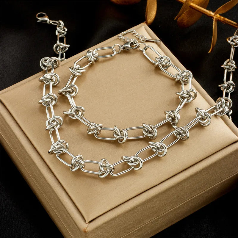 Silver Paperclip Chain Jewelry Set
