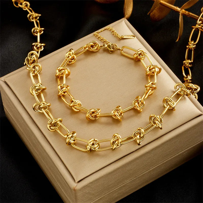 Gold Paperclip Chain Jewelry Set