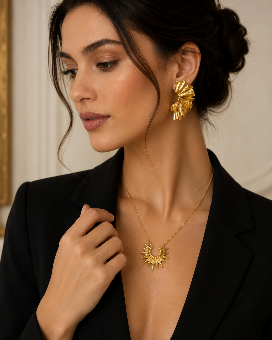 Golden Sculpted Fan Earrings
