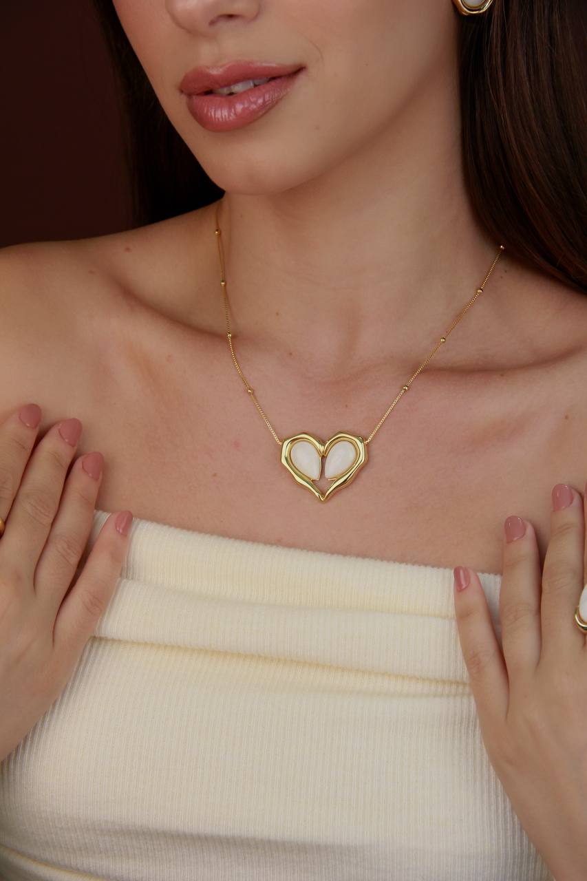 Mother of Pearl Heart Jewelry Set | 18k Gold Plated