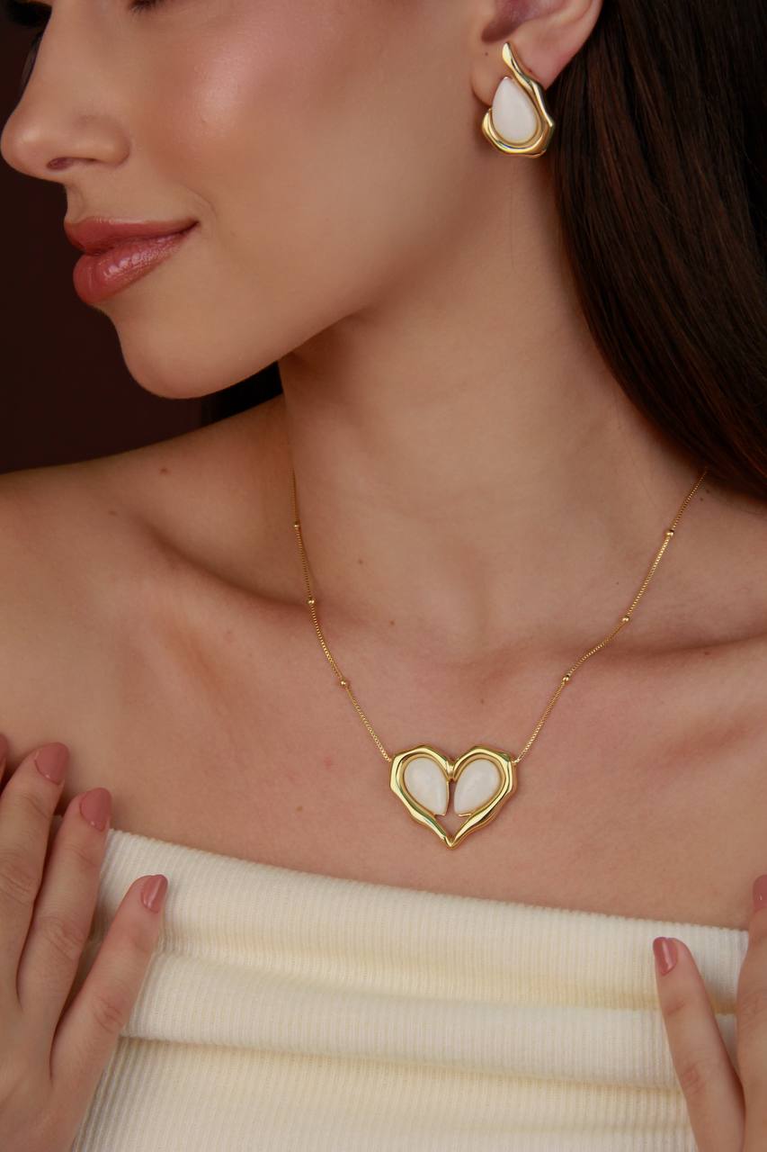 Mother of Pearl Heart Jewelry Set | 18k Gold Plated