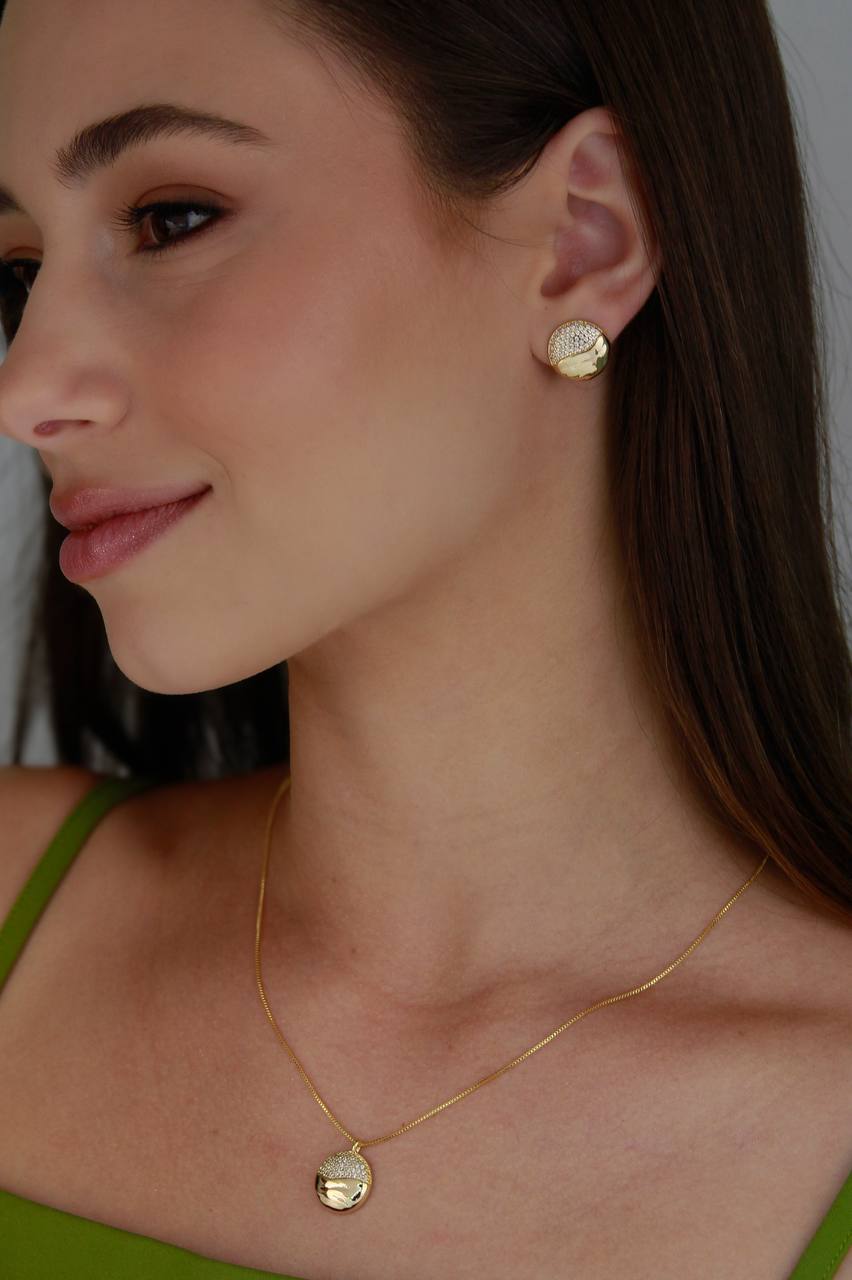 Jewelry Set Half Pavé Earring & Necklace Set | 18k Gold Plated