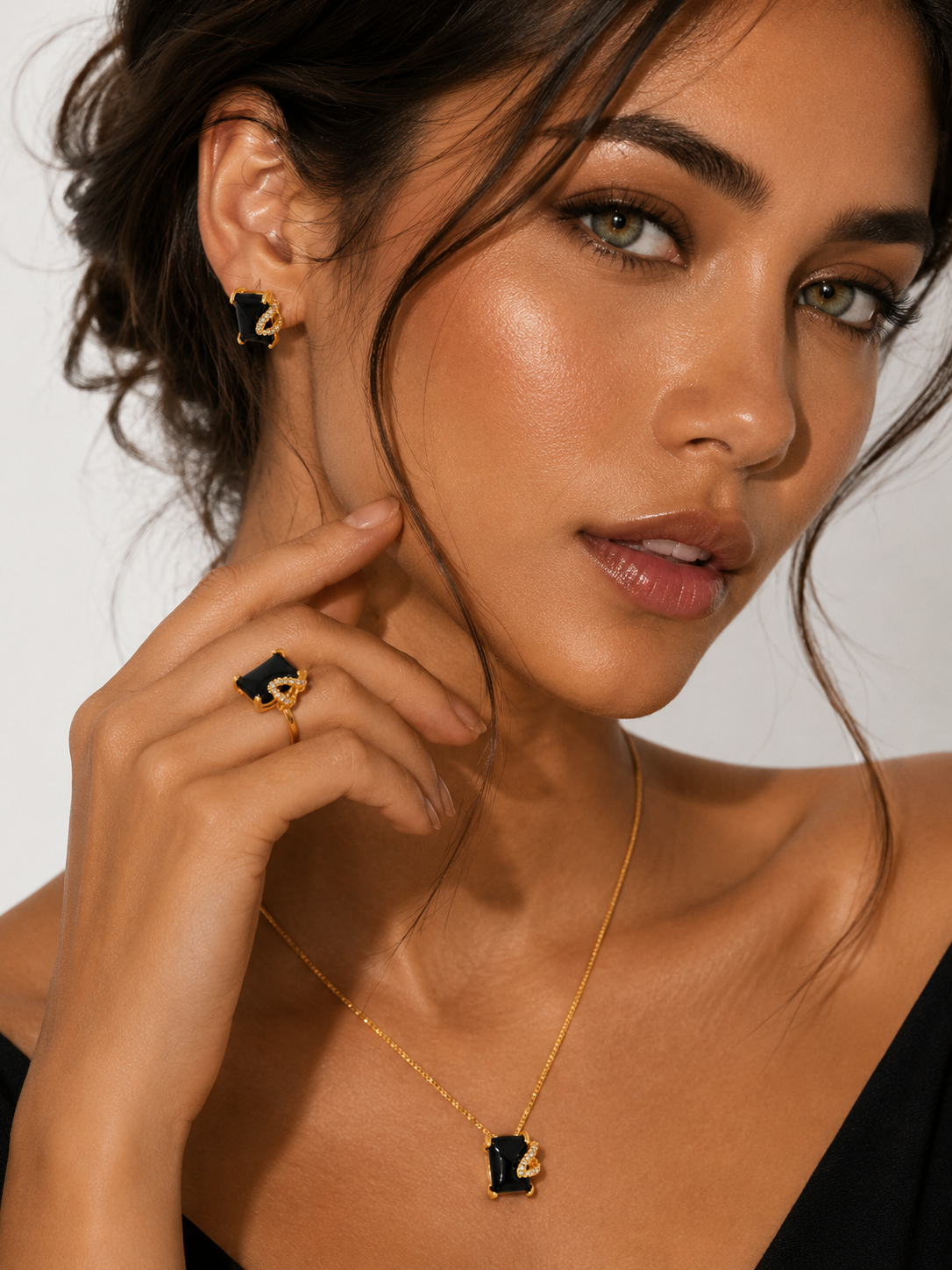 Black/Gold Zircon Jewelry Set