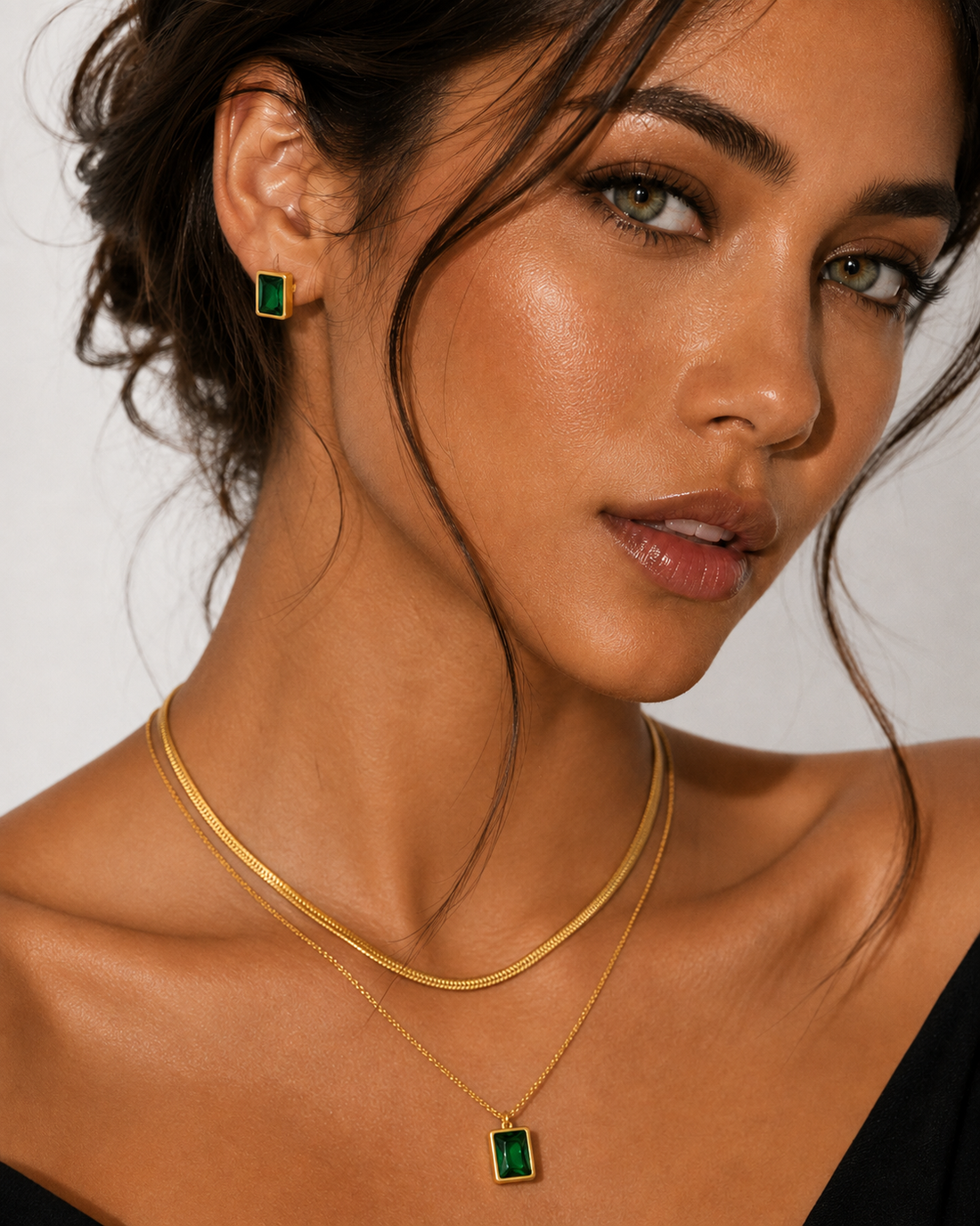 Emerald Rectangle Jewelry Set