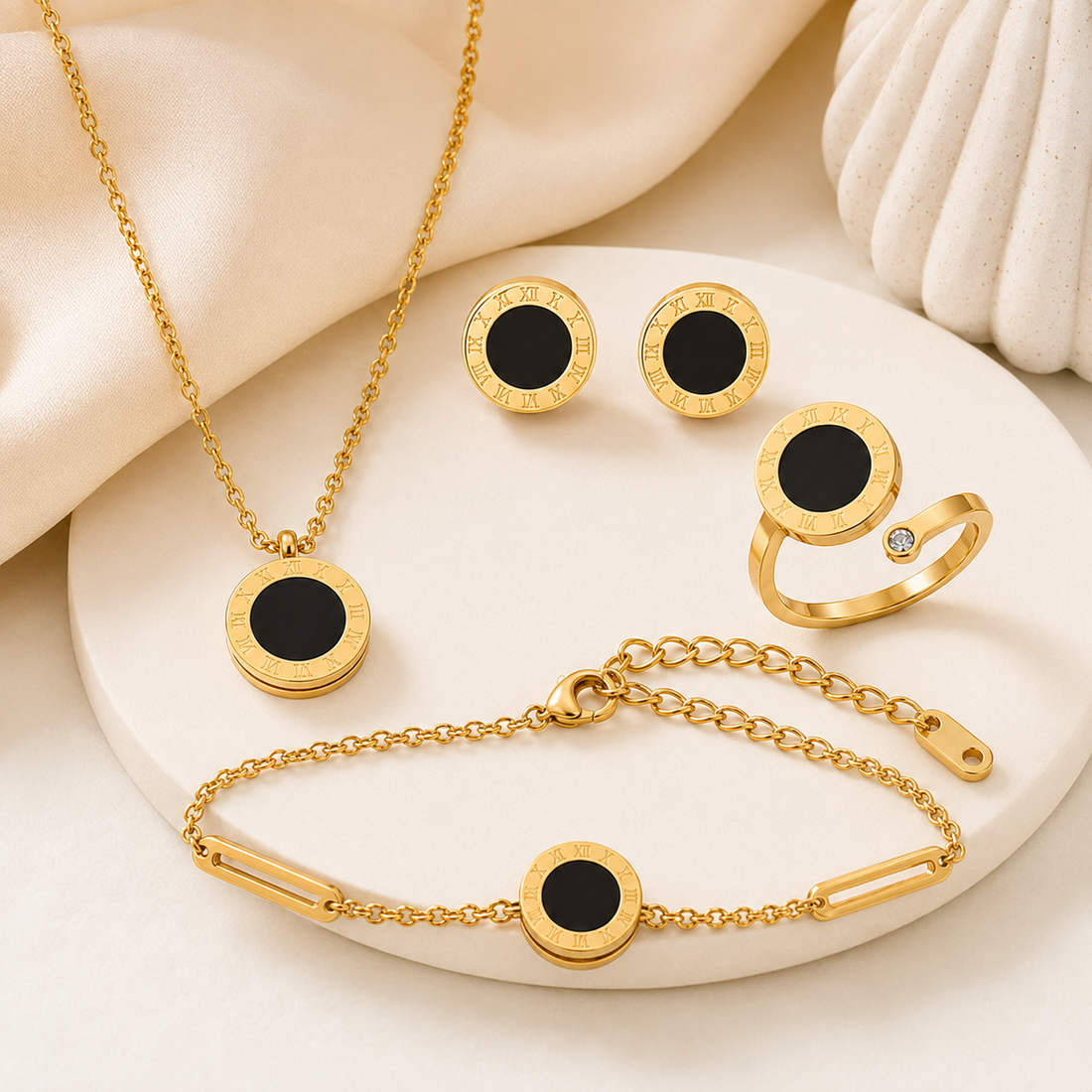 Roman Numeral Gold Black 4 Pieces Set