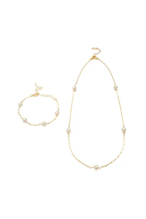 Pearl & Chain Link Bracelet | 18k Gold Plated