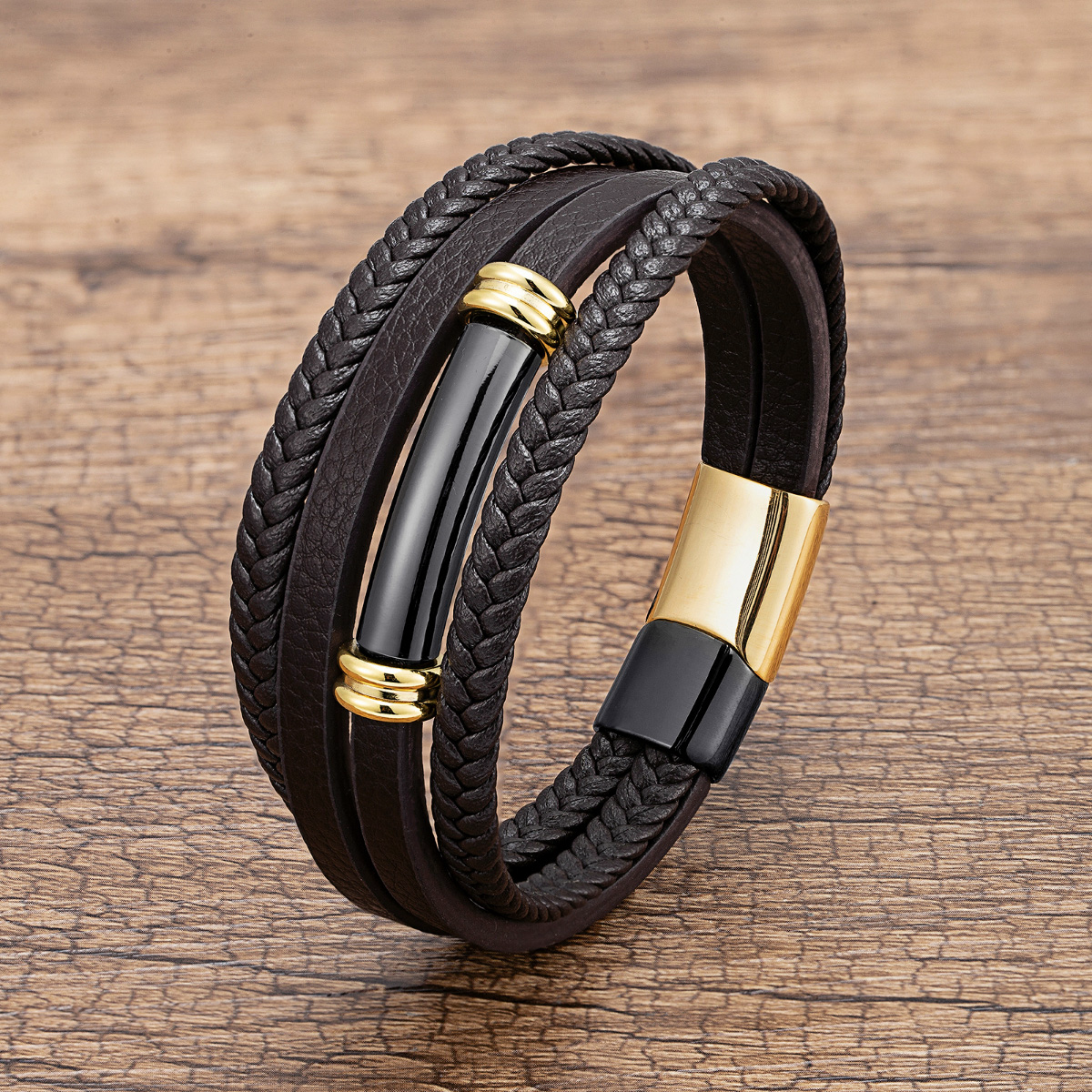 Mens Hip-Hop Geometric Leather Stainless Steel